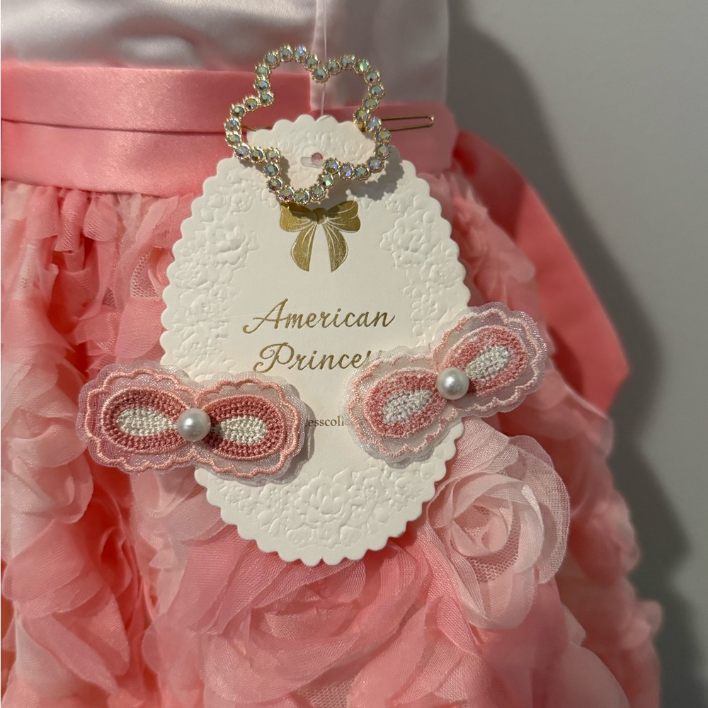 American Princess Pink Rosette Toddler Dress & hair clips - Special Event - Picture 6 of 6